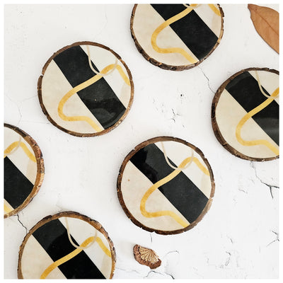 COASTERS - WOOD BARK (SET OF 6) - SABLE