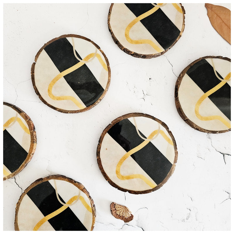 COASTERS - WOOD BARK (SET OF 6) - SABLE