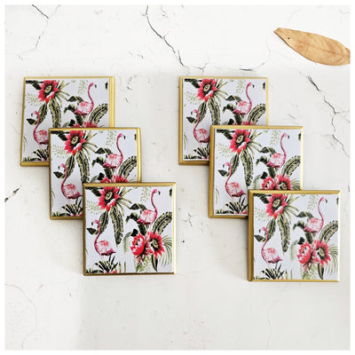 Coasters - Wooden - Square - Set Of 6 - Flamingo