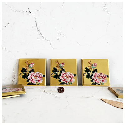 Coasters - Wooden - Square - Set Of 6 - Golden Floral