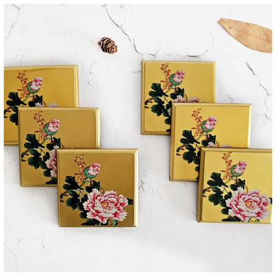 Coasters - Wooden - Square - Set Of 6 - Golden Floral