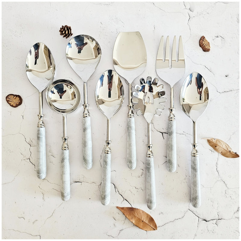 CUTLERY SET - SERVING (Set of 8) - CLOUD DANCER