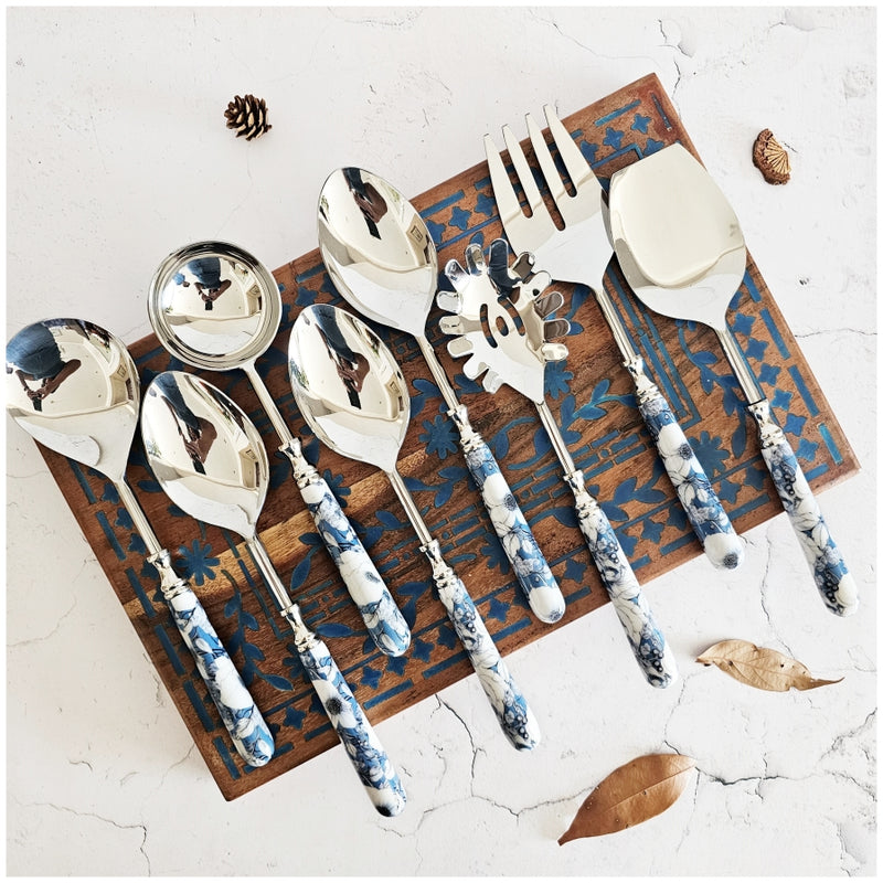 CUTLERY SET - SERVING (Set of 8) - BLUE HIBISCUS