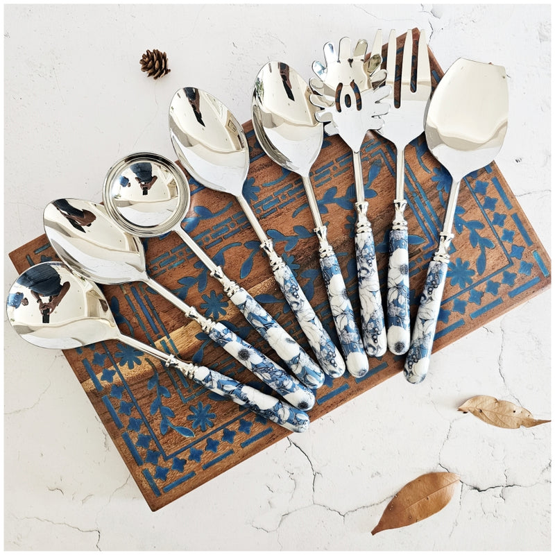 CUTLERY SET - SERVING (Set of 8) - BLUE HIBISCUS