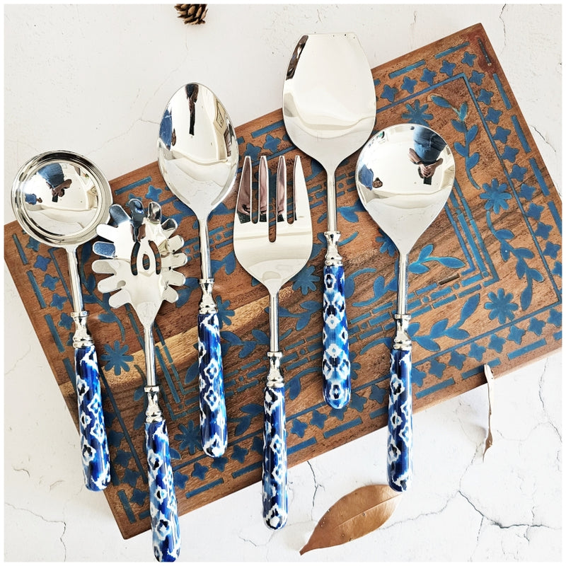 CUTLERY SET - SERVING (Set of 6) - IKAT SHIBORI