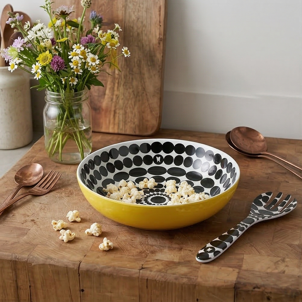 French Bull Salad Serving Bowl with 2 Servers - Foli