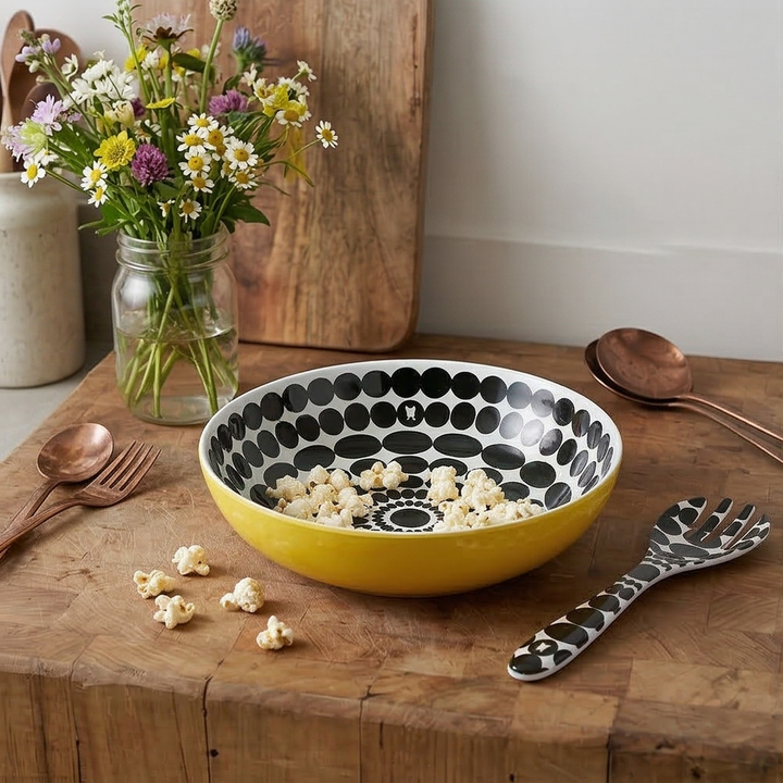 French Bull Salad Serving Bowl with 2 Servers - Foli