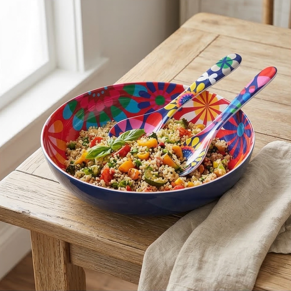 French Bull Salad Serving Bowl with 2 Servers - Festival