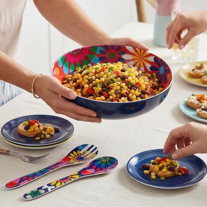 French Bull Salad Serving Bowl with 2 Servers - Festival