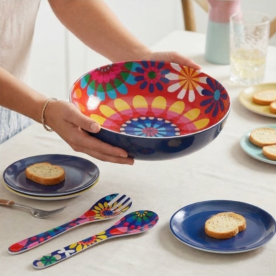 French Bull Salad Serving Bowl with 2 Servers - Festival