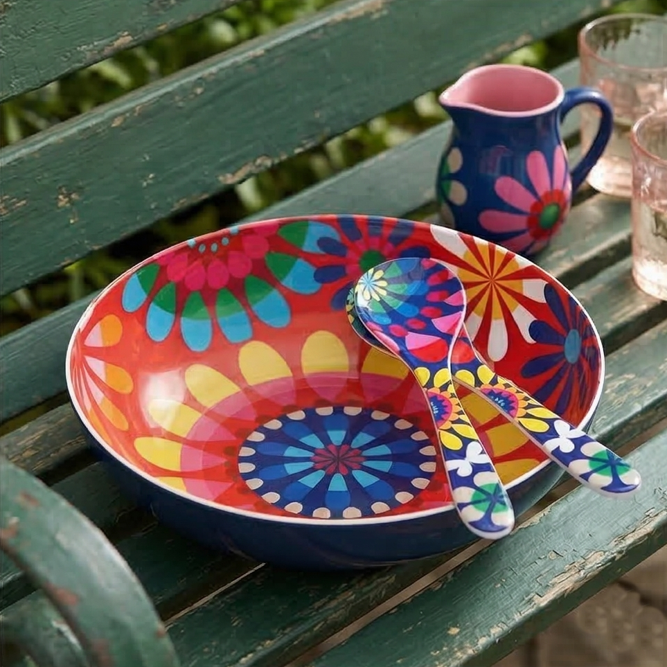 French Bull Salad Serving Bowl with 2 Servers - Festival
