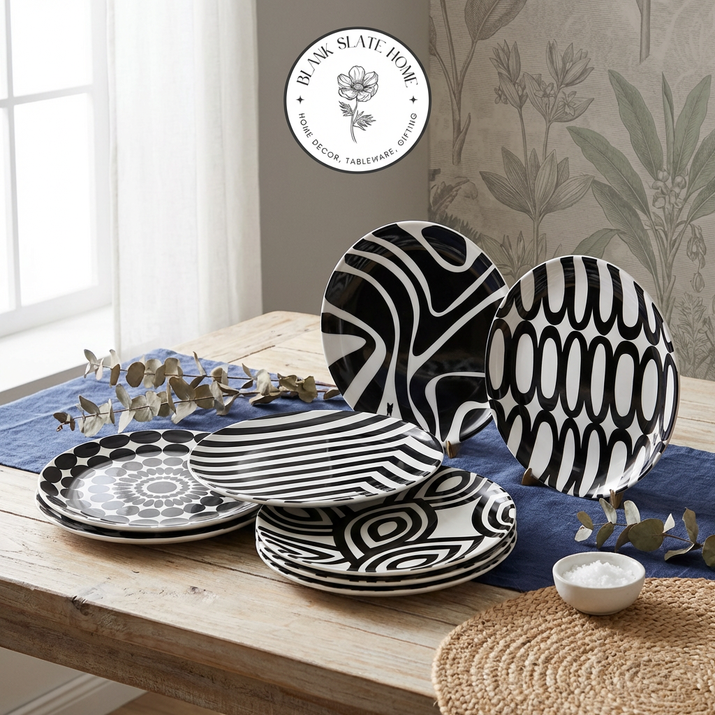 French Bull Appetizer Plate Set of 6 - Black and White Assorted