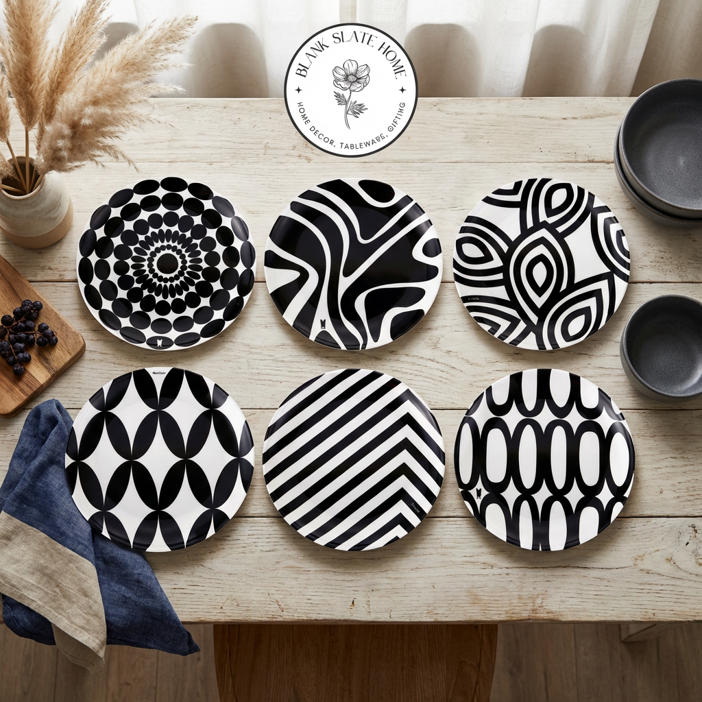 French Bull Appetizer Plate Set of 6 - Black and White Assorted
