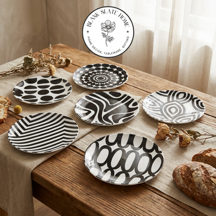 French Bull Appetizer Plate Set of 6 - Black and White Assorted
