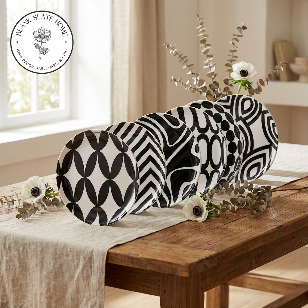 French Bull Appetizer Plate Set of 6 - Black and White Assorted