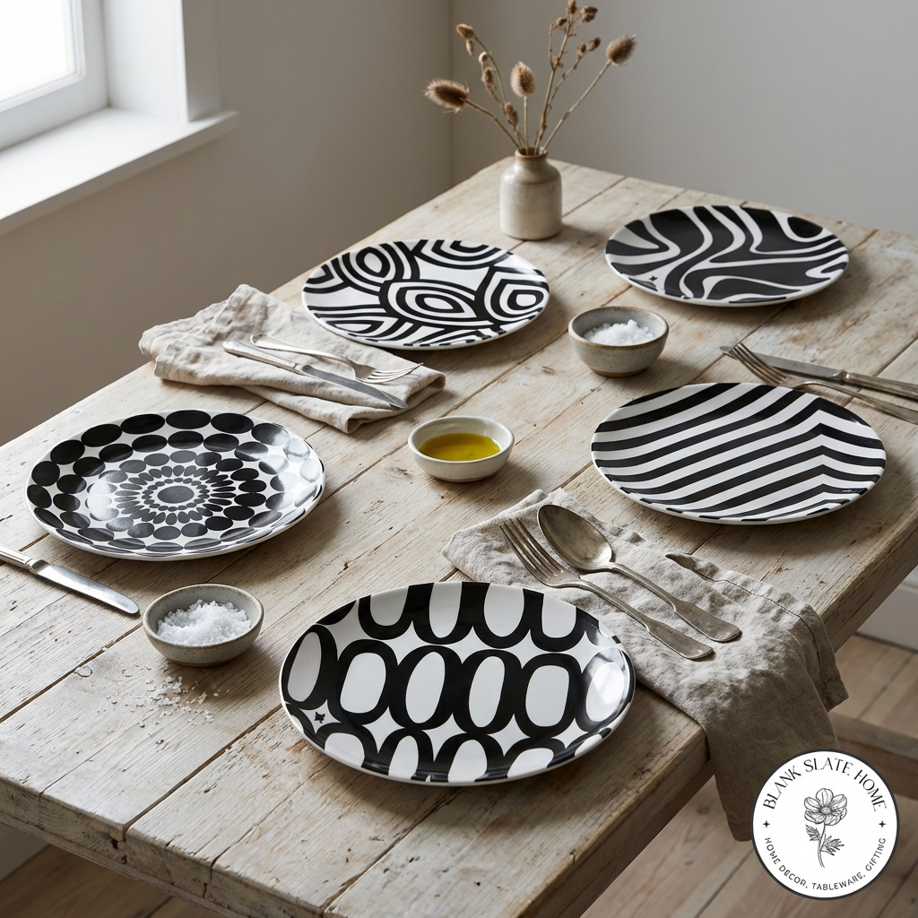 French Bull Appetizer Plate Set of 6 - Black and White Assorted