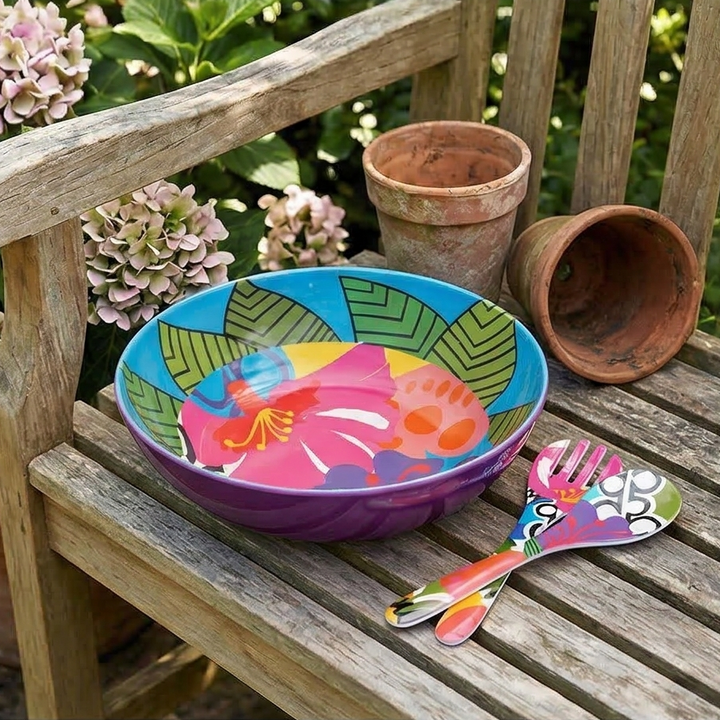 French Bull Salad Serving Bowl with 2 Servers - Oasis