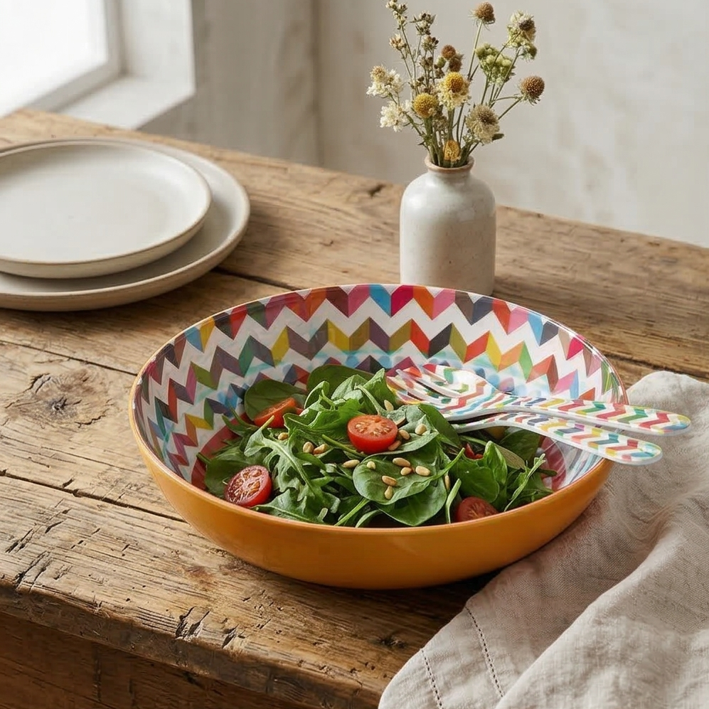 French Bull Salad Serving Bowl with 2 Servers - Ziggy