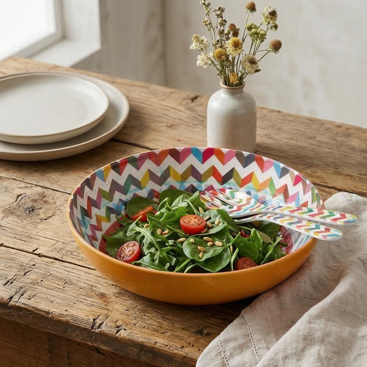French Bull Salad Serving Bowl with 2 Servers - Ziggy