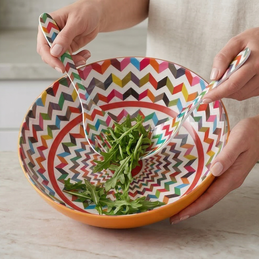 French Bull Salad Serving Bowl with 2 Servers - Ziggy