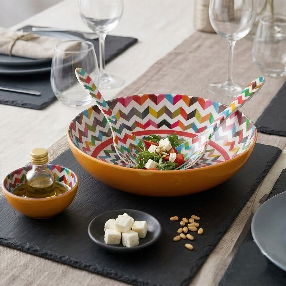 French Bull Salad Serving Bowl with 2 Servers - Ziggy