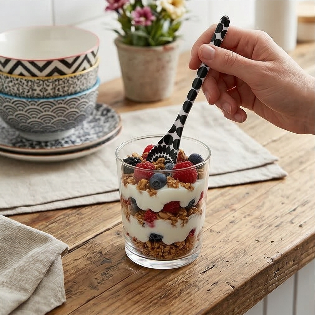 French Bull Dessert Spoon Set - Black &amp; White