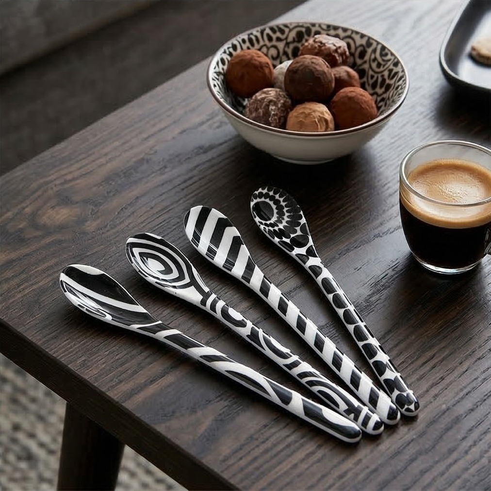 French Bull Dessert Spoon Set - Black &amp; White