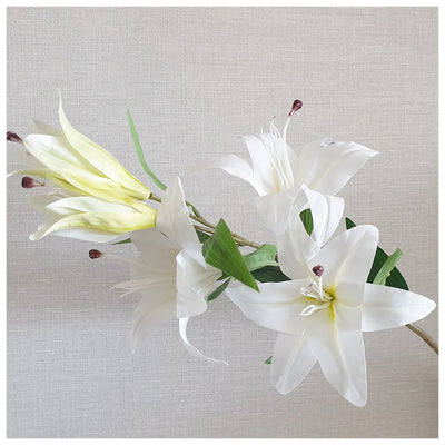 Flowers (Artificial) - Lilies 5 Buds Sunshine White