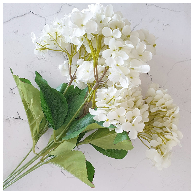 Flowers (Artificial) - Hydrangeas 5 Buds White