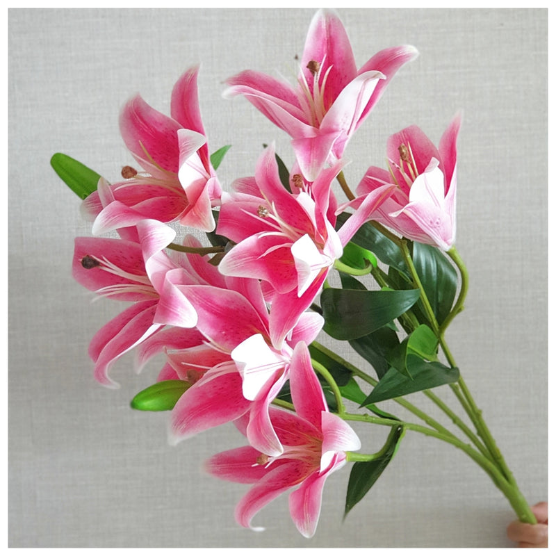 Flowers (Artificial) - Lily 9 Buds Pink