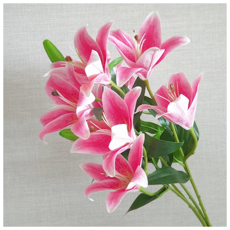 Flowers (Artificial) - Lily 9 Buds Pink