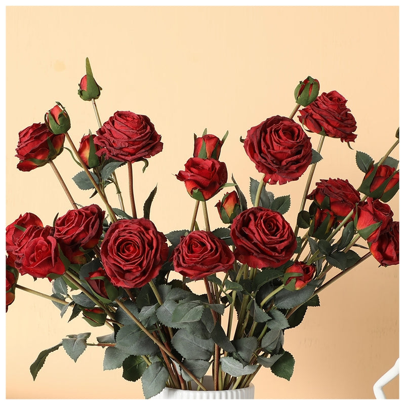 Flowers (Artificial) - Rose - 9 Buds - Red