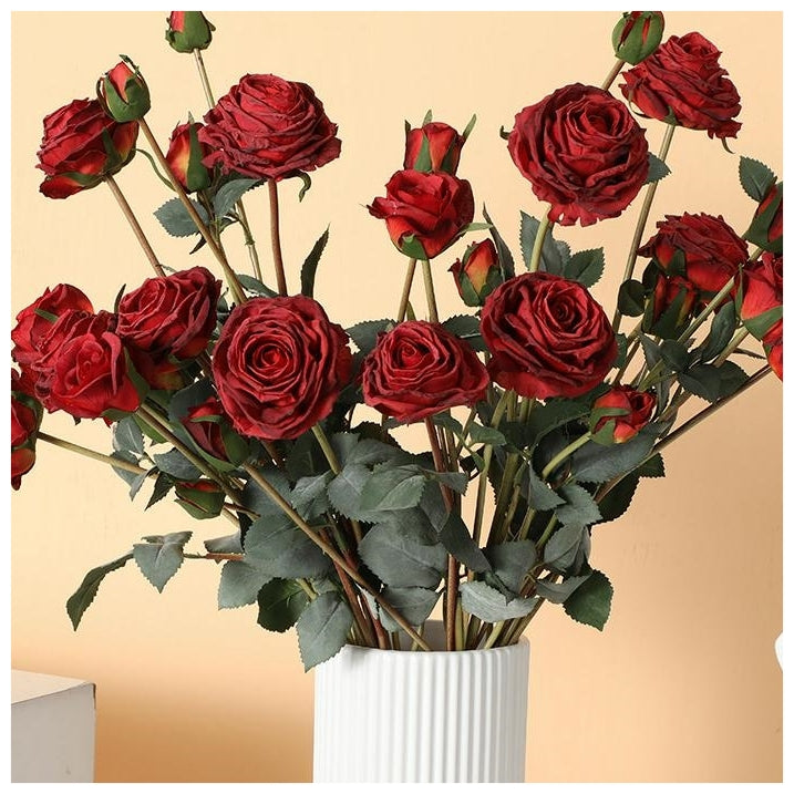 Flowers (Artificial) - Rose - 9 Buds - Red