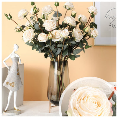 Flowers (Artificial) - Rose - 9 Buds - White