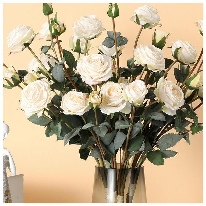 Flowers (Artificial) - Rose - 9 Buds - White