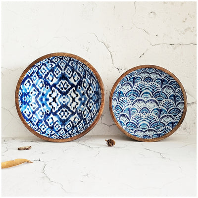 Wooden Multipurpose Bowls - Set of 2 - Ikat Shibori & Ikat African