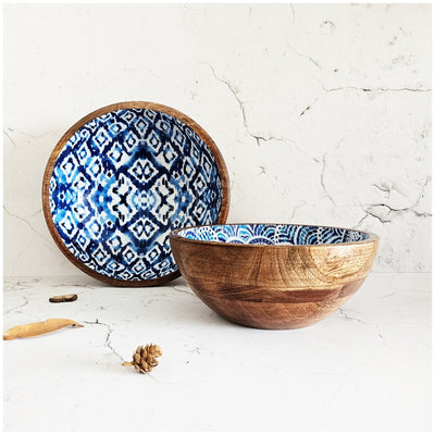 Wooden Multipurpose Bowls - Set of 2 - Ikat Shibori & Ikat African