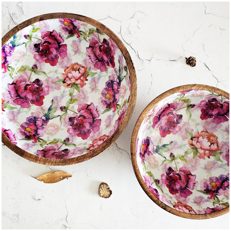 Wooden Multipurpose Bowls - Set of 2 - Country Rose