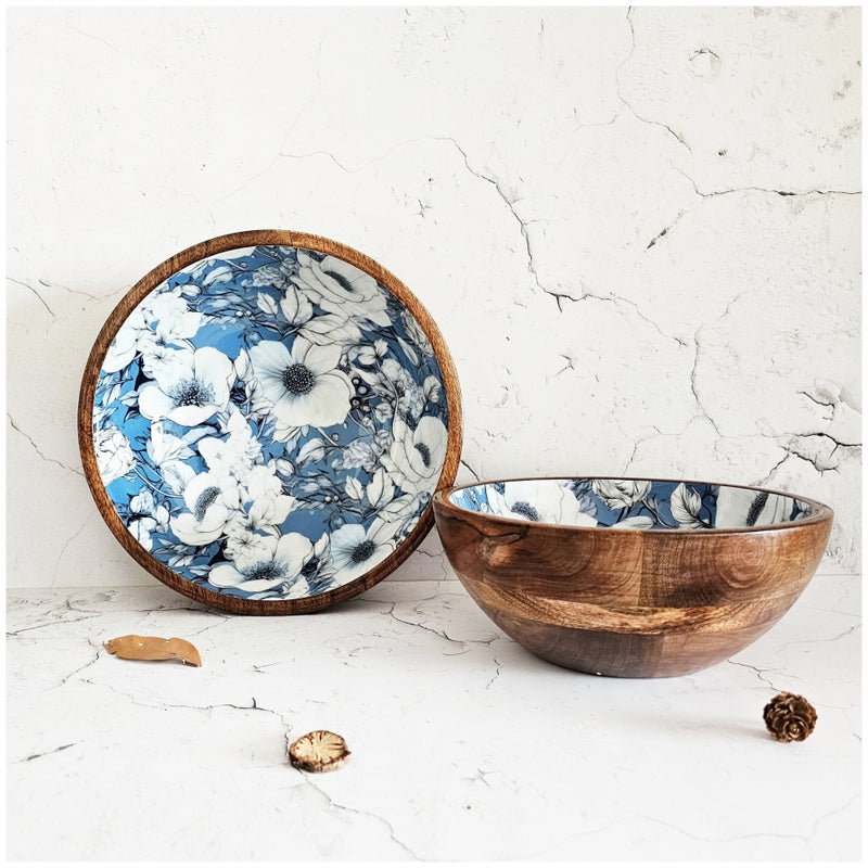 Wooden Multipurpose Bowls - Set of 2 - Blue Hibiscus