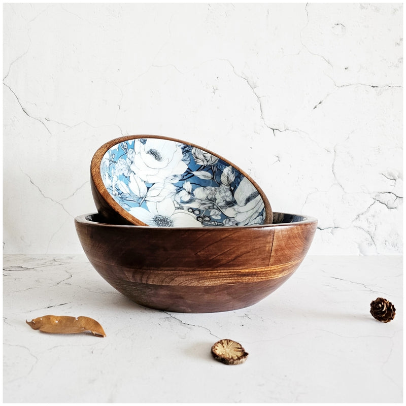 Wooden Multipurpose Bowls - Set of 2 - Blue Hibiscus