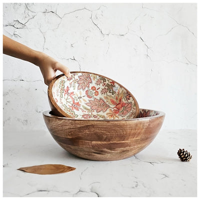 Wooden Multipurpose Bowls - Set of 2 - Kalamkari