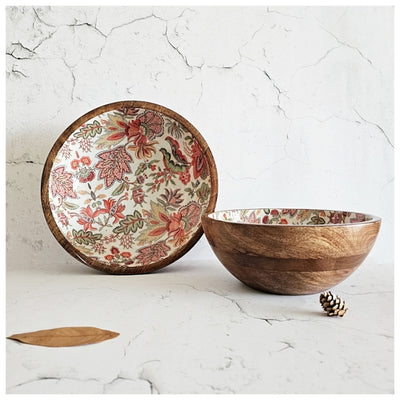 Wooden Multipurpose Bowls - Set of 2 - Kalamkari