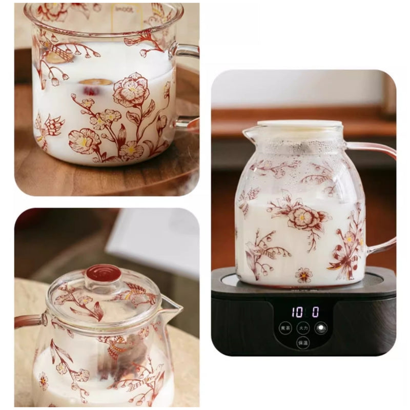 Glass Borosilicate - Water Pitcher Jug - 1100 ml - Floral Printed - Cherry Blossom