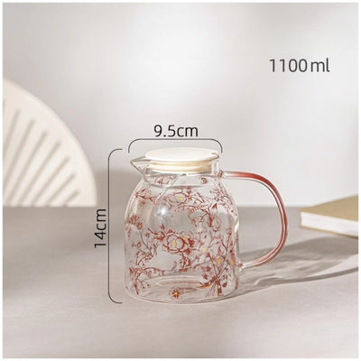 Glass Borosilicate - Water Pitcher Jug - 1100 ml - Floral Printed - Cherry Blossom