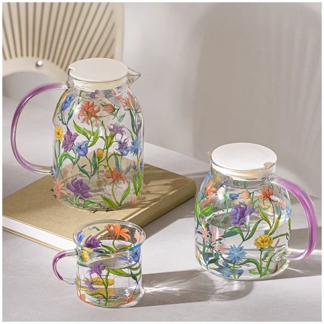 Glass Borosilicate - Water Pitcher Jug - 1100 ml - Floral Printed - Wild Flower