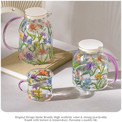 Glass Borosilicate - Water Pitcher Jug - 1100 ml - Floral Printed - Wild Flower