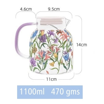 Glass Borosilicate - Water Pitcher Jug - 1100 ml - Floral Printed - Wild Flower