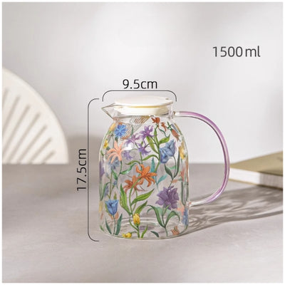 Glass Borosilicate - Water Pitcher Jug 1500 ml - Floral Printed - Wild Flower