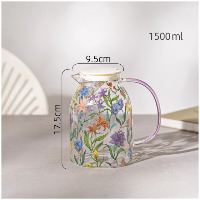Glass Borosilicate - Water Pitcher Jug 1500 ml - Floral Printed - Wild Flower