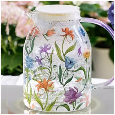 Glass Borosilicate - Water Pitcher Jug 1500 ml - Floral Printed - Wild Flower